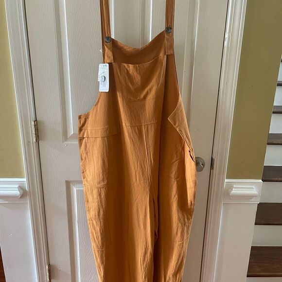 NWT YESNO Cotton Rustic brown Long Casual Loose Rompers with pockets SZ3XL - Picture 2 of 8